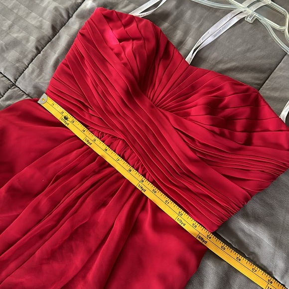 David’s Bridal RED LONG STRAPLESS CHIFFON DRESS - Picture 6 of 6